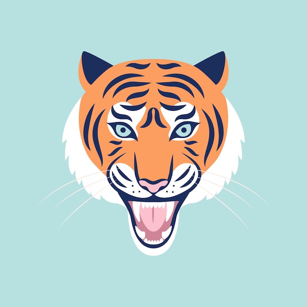 Testa di tigre ruggente. illustrazione vettoriale di colore alla moda. tigre anno 2022