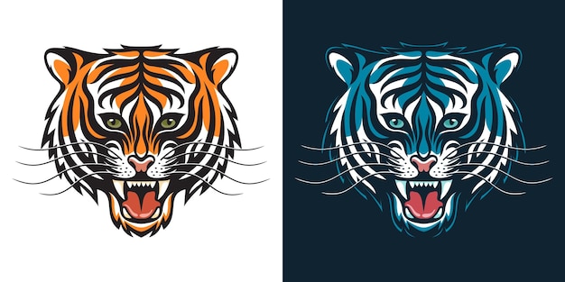 Roaring tiger head stylized as an emblem or logo