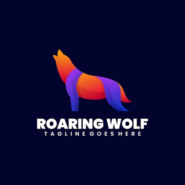 Roaring wolf illustration logo design colorful