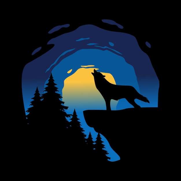 Vector roaring wolf silhouette vector design