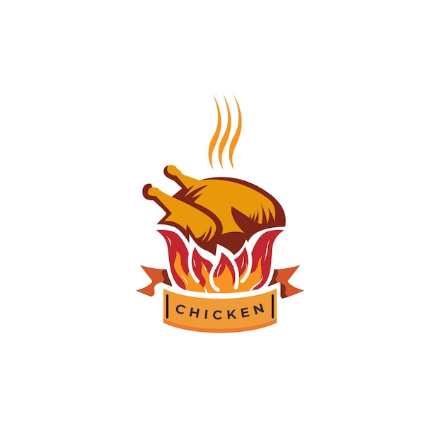 Vector roast chicken with restaurant logo vector icon symbol illustration design