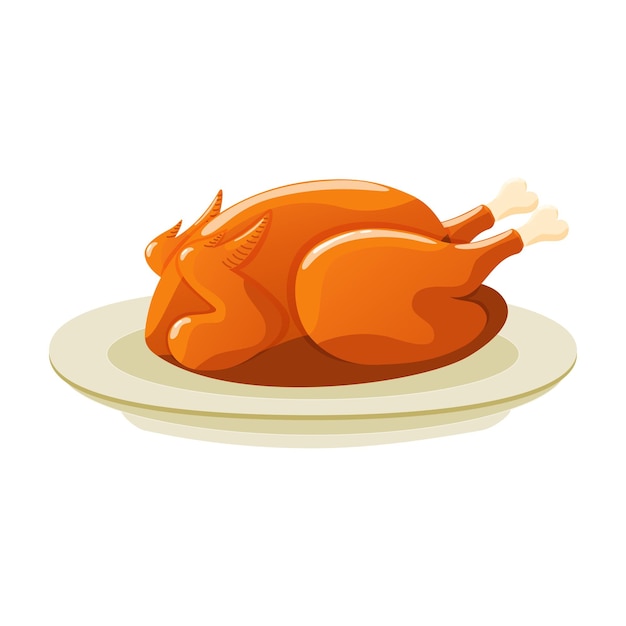 Roast turkey bird on a plate for Thanksgiving or harvest festival Baked grilled chicken on a plate