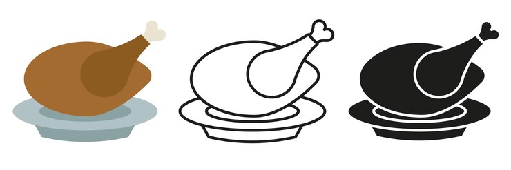 वेक्टर roast turkey on a plate for thanksgiving baked grilled chicken on a plate