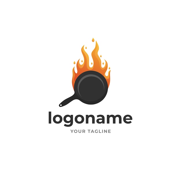 Padella calda arrosto sul fuoco logo stile sfumato per ristoranti e aziende alimentari