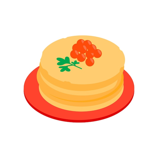 Roasted pancakes with caviar isometric 3d icon on a white background