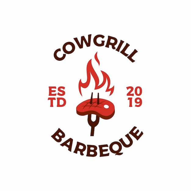 Roasted steak grill fire flame logo  icon