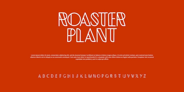 Roaster Plant 알파벳 글꼴입니다. 타이포그래피 미니멀리스트 도시 디지털 패션 미래 벡터