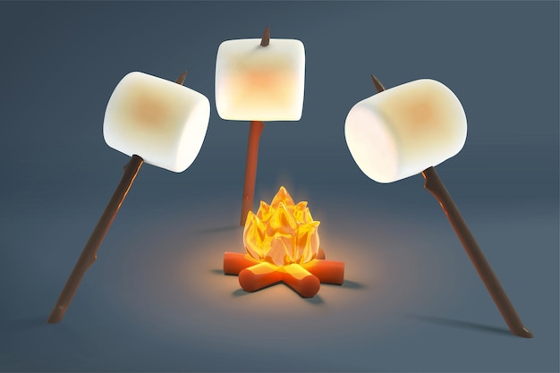 Roasting of marshmallows on bonfire
