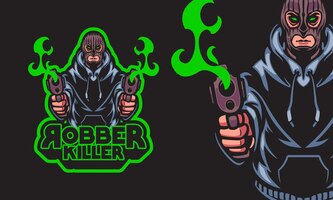 Vector robber with guns sports logo mascot vector illustration