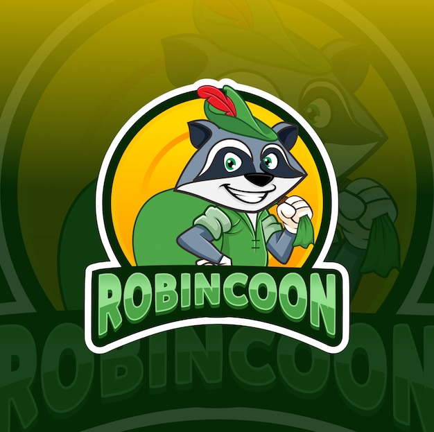 Vector robin hood raccoon mascot esport logo design