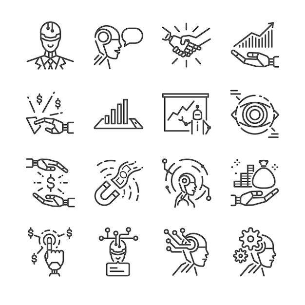 Robo advisor line icon set.