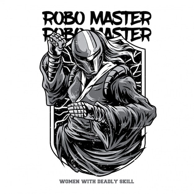 Robo Master Black and White Illustration