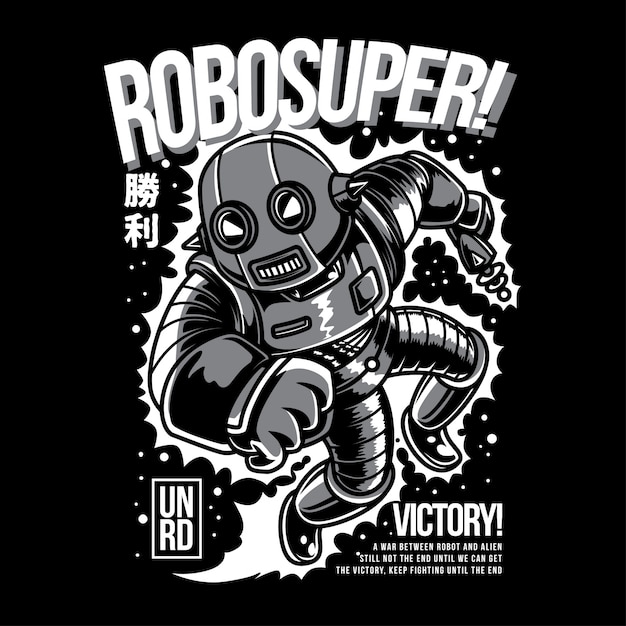 Robosuper Black and White Illustration