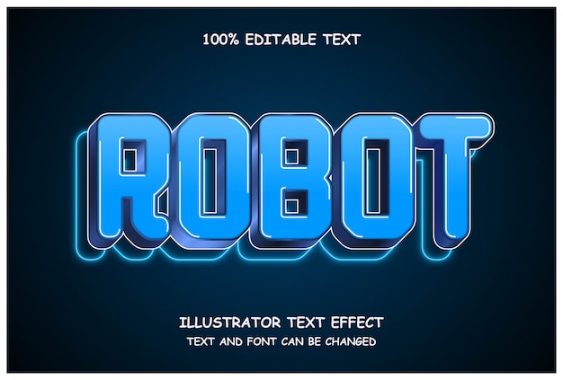 Vettore robot, stile neon moderno modificabile effetto testo 3d