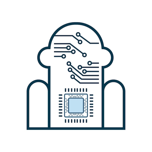 Robot AI idea and body of AI technology head with circuits of robot system icons a vector concepts