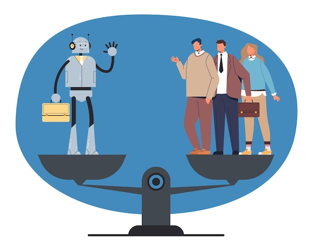 Robot AI intelligence vs human people workers employee concept