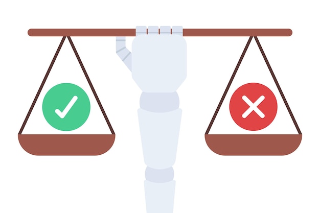 robot arm holding scales ai ethics vectorart