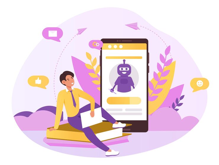 Vector robot assistant concept employee resting java tasks by automatic algorithm process optimization