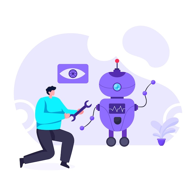 Robot assistant flat illustration editable vector design