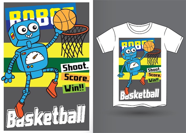 Иллюстрация робота-баскетболиста для детской футболки