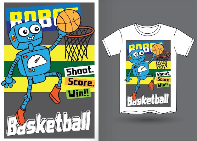 Vector robot basketball player illustration for kids t shirt