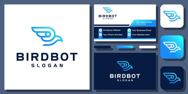 Robot bird technology robotic machine fly wing cyborg eagle vector logo design with business card