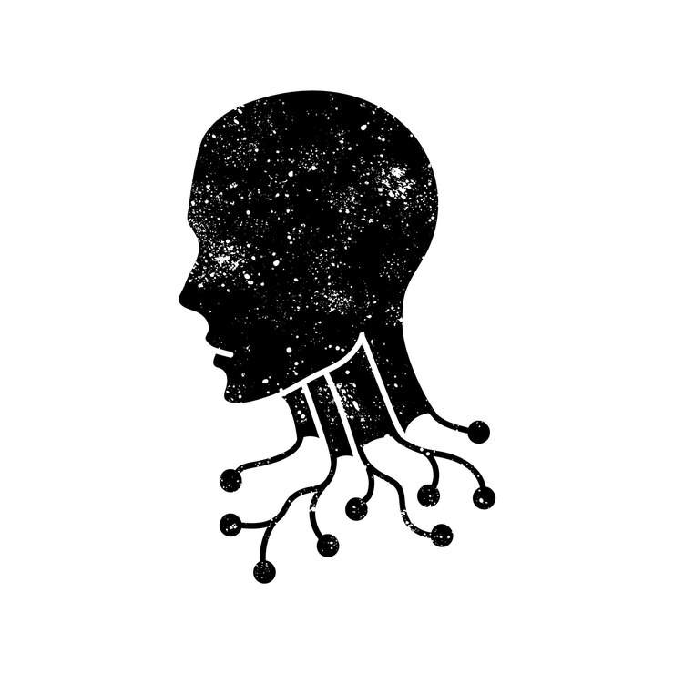 Vector robot black hand drawn icon in grunge look