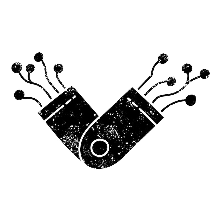 Vector robot black hand drawn icon in grunge look