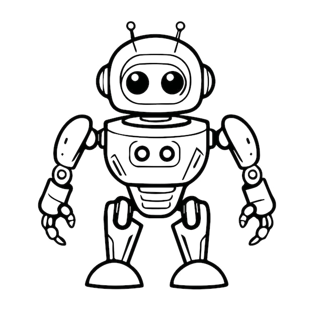 Robot black outline vector design illustration for story book