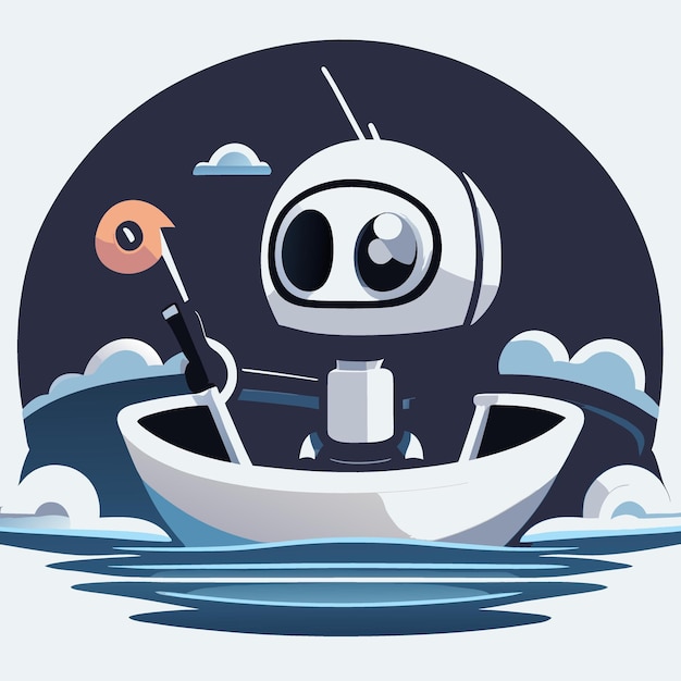 robot on the boat vector illustration cartoon