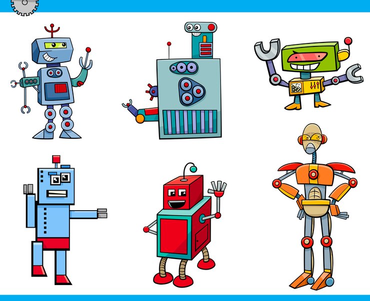 Vector robot cartoon characters set
