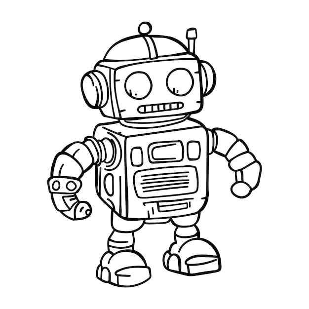 Robot cartoon drawing in doodle style outline robot hand drawn