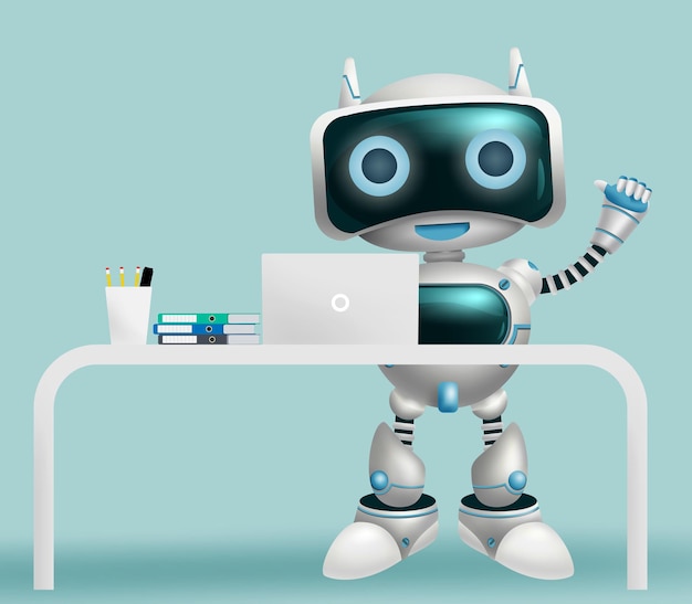 Robot character information vector background design Robotic 3d character help desk assistant