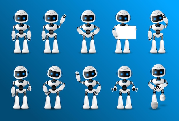 Набор символов робота для анимации с различными видами, прическами, эмоциями, позой и жестами. ¡