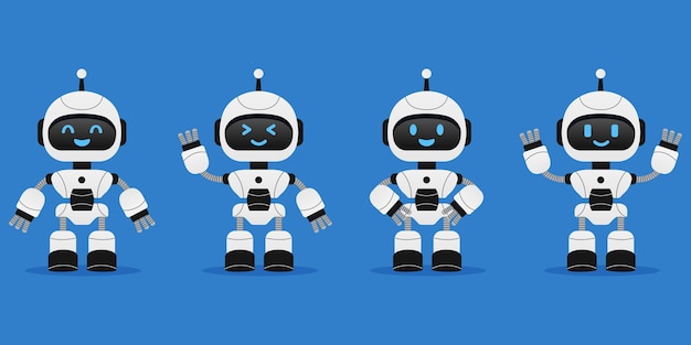 Robot chat bot rete neurale ai server e tecnologia robot set di carino robot ai personaggio