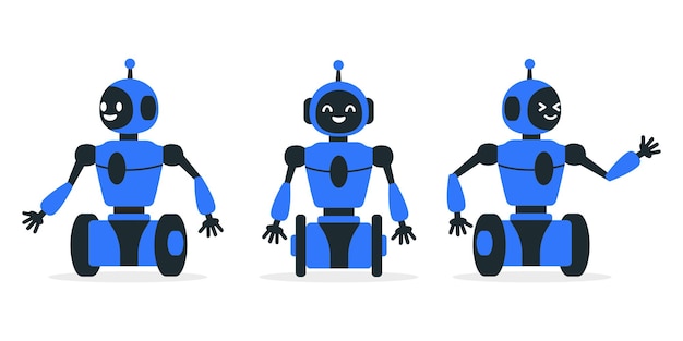 Robot chat bot neural network AI servers and robots technology Set of cute robot ai character