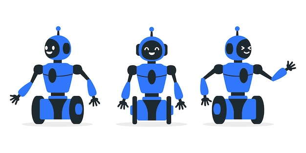 Vettore robot chat bot rete neurale ai server e tecnologia robot set di carino robot ai personaggio