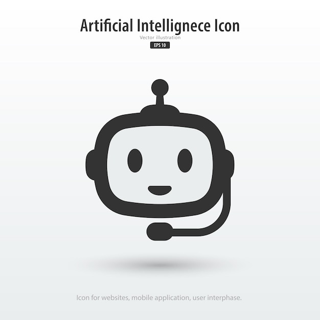 チャットロボット (Chatbot) マイクを搭載したロボット 仮想アシスタント (Virtual Assistant) 人工知能 (Artificial Intelligence) アイコン エレメント (アイコン) ベクトルイラストレーション (Vector Illustration)