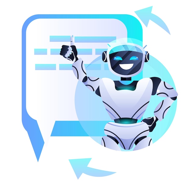 Vettore assistente chatbot robot con comunicazione online a fumetto