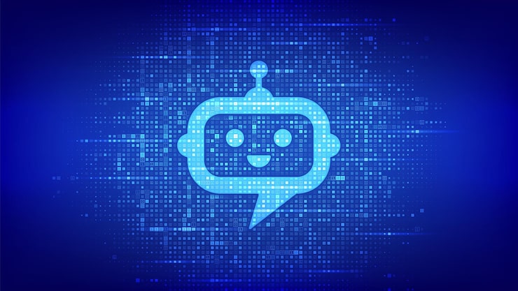 Vector robot chatbot head icon sign made with binary code. chatbot assistant application. ai concept. digital binary data and streaming digital code. matrix background with digits 1.0. vector illustration.
