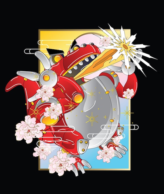 Robot comodo vector icon with japanese style