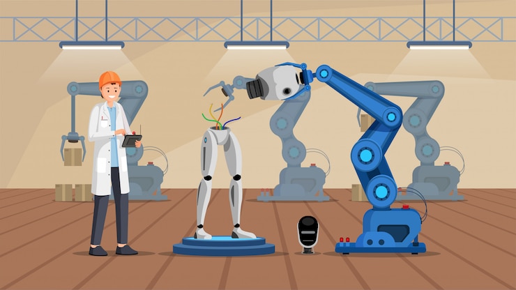 Vector robot construction plant flat 