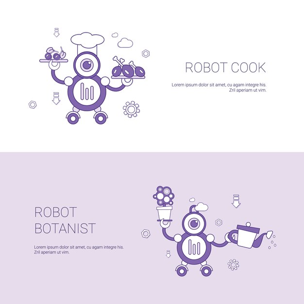 Robot cook en botanist concept sjabloon webbanner met kopie ruimte