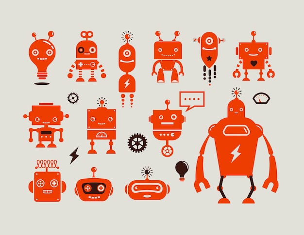 Robot cute icons and characters