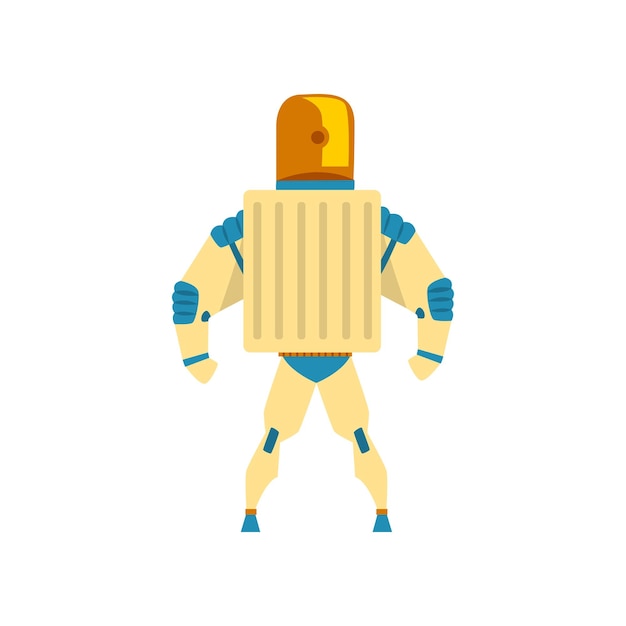robot, cyborg, superhero costume, back view vector illustration isolated on a white background.