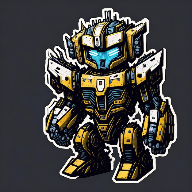 robot design transformer machine metal colorful sticker vector illustrator 2d