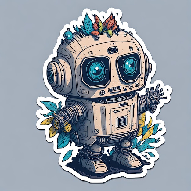 robot design transformer machine metal colorful sticker vector illustrator 2d