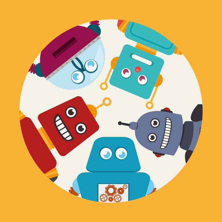 Vector robot design over yellow background vector illustration