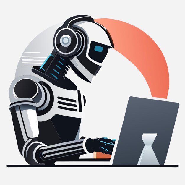 Vector a robot designing a powerpoint slides on a white background tshirt design vector illustration