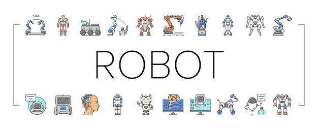 Robot development and industry icons set vector